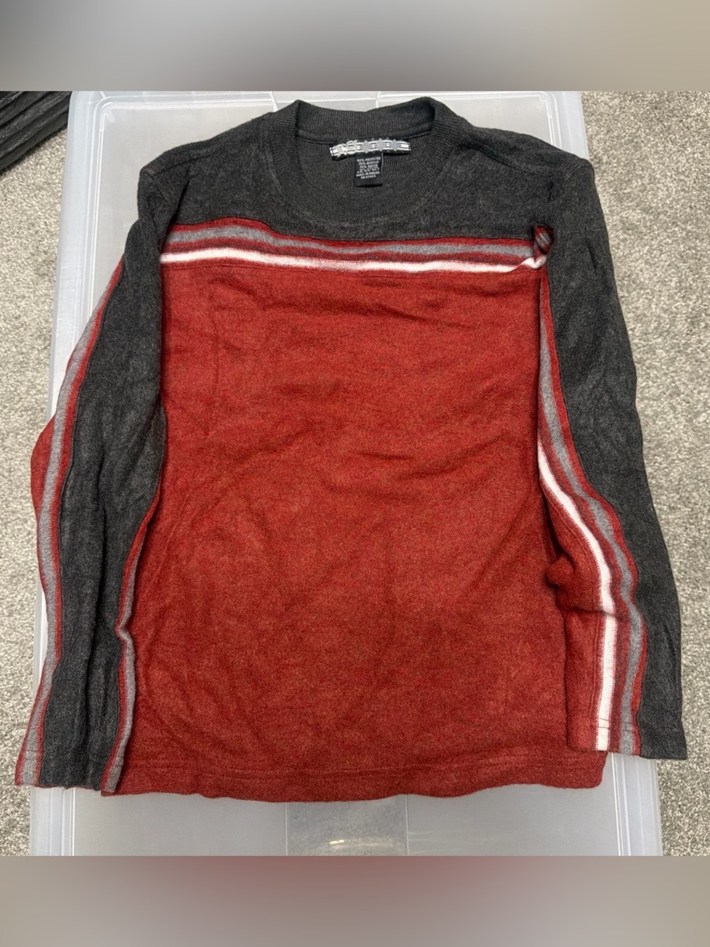 Kids size M Classic Crewneck Stripe Sweater - Red & Charcoal